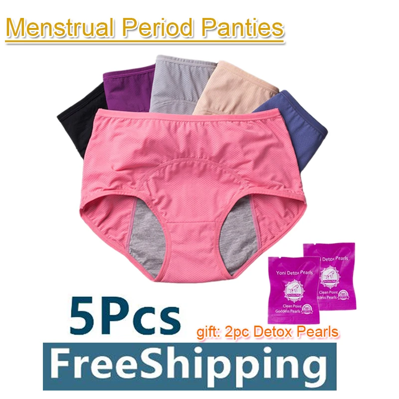 5pcs Menstrual Panties Women Period Comfortable Waterproof Briefs High Waist Female Sexy Menses Physiological Pants Plus Size