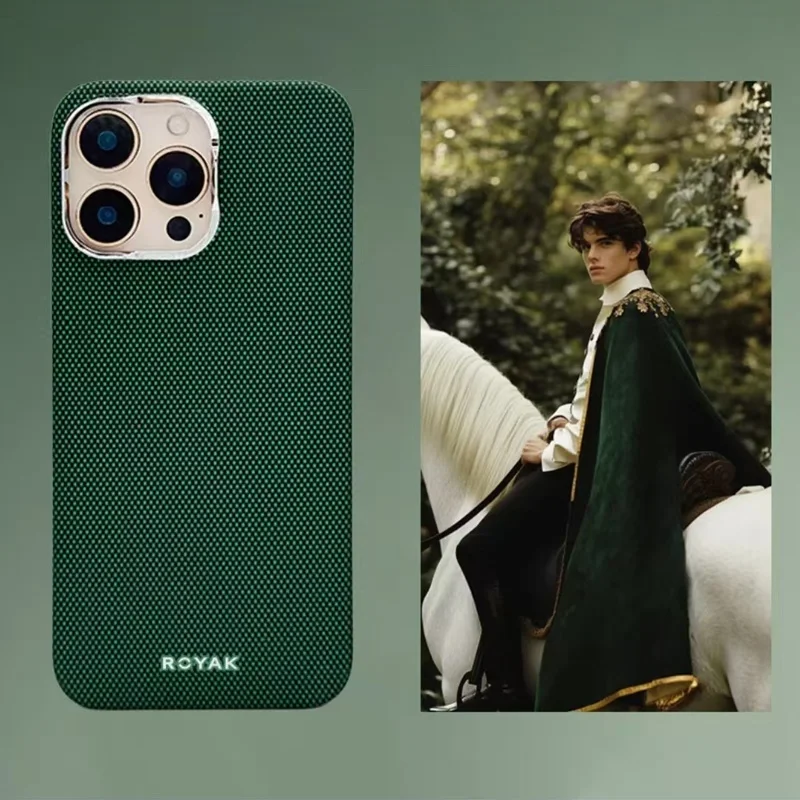 

Cool green Kevlar 100% true carbon fiber phone case, aramid fiber magnetic suction high-end light luxury phone protective case