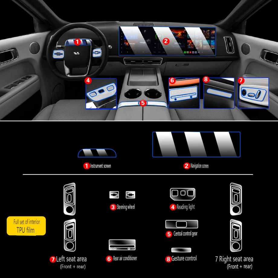 Tpu Transparent Film for LeadingIdeal Lixiang L7 L8 L9 Interior Protection Sticker Center Control Door Navigator Car Accessories