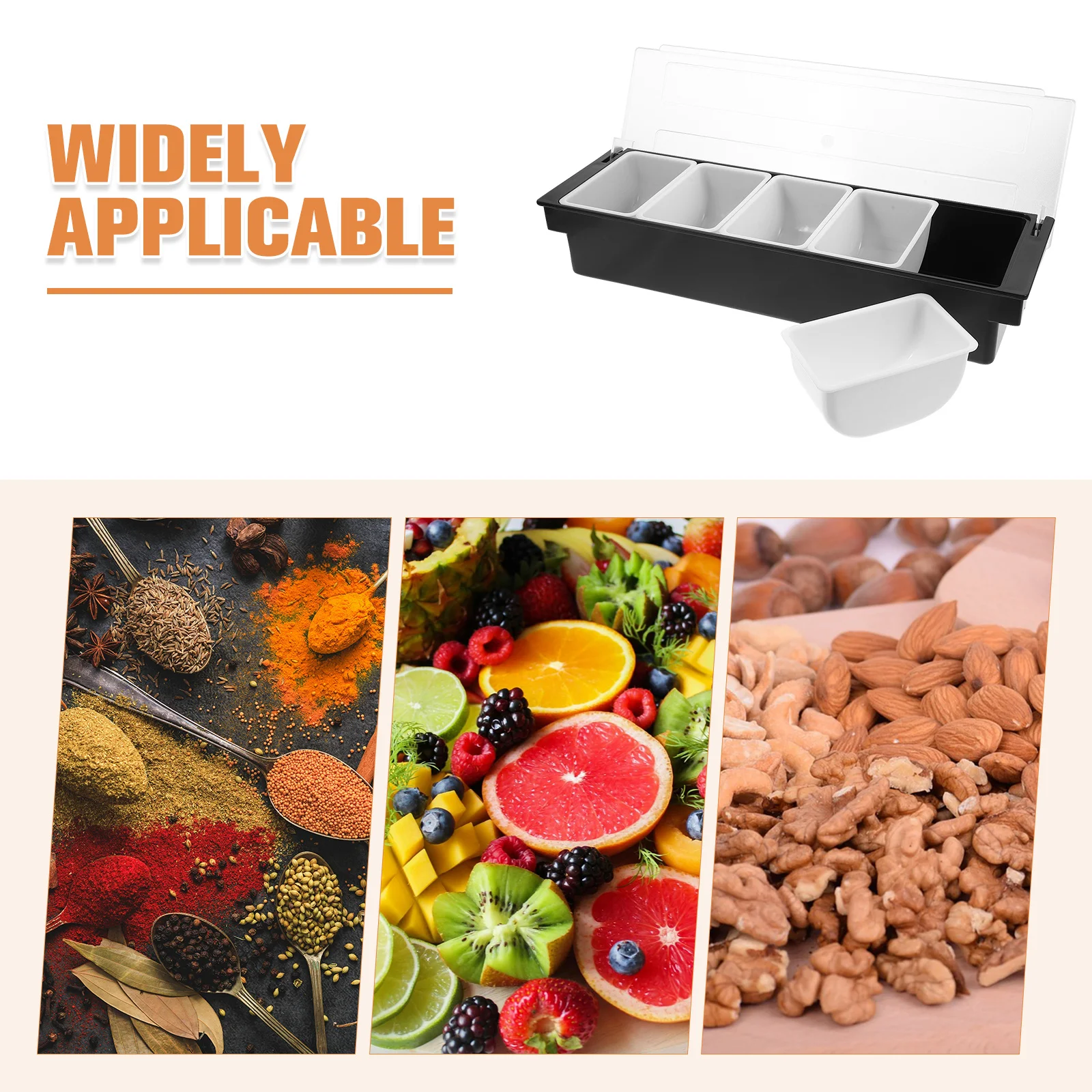 Ice Chilled 5-Compartment Condiment Box Plastic Snack Container Fruit Box Removable Divider Table Organizer Bar Restaurant