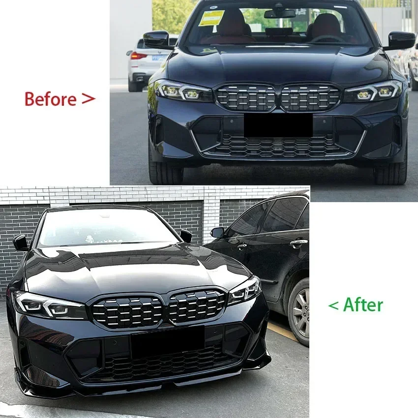 Car Front Bumper Splitter Lip Body Kit Spoiler Diffuser Black Accessories For BMW 3 Series G20 LCI M Sport 320i 325i 2023+