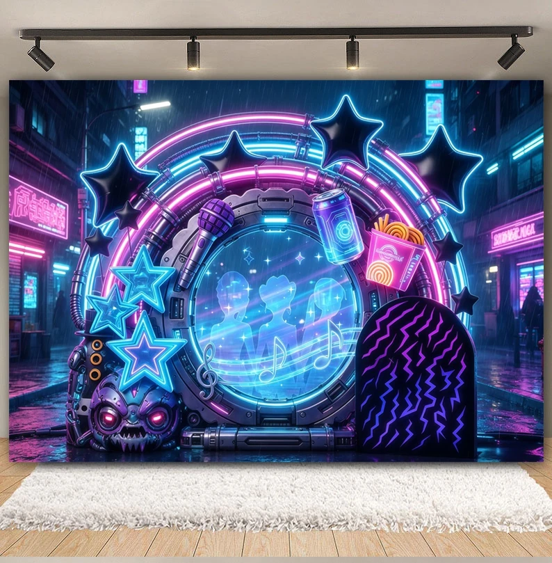 Purple Balloon Stars Kpop Music Party Photography Backdrop Girls Birthday Party Kids Portrait Cake Smash Photo Background Decor