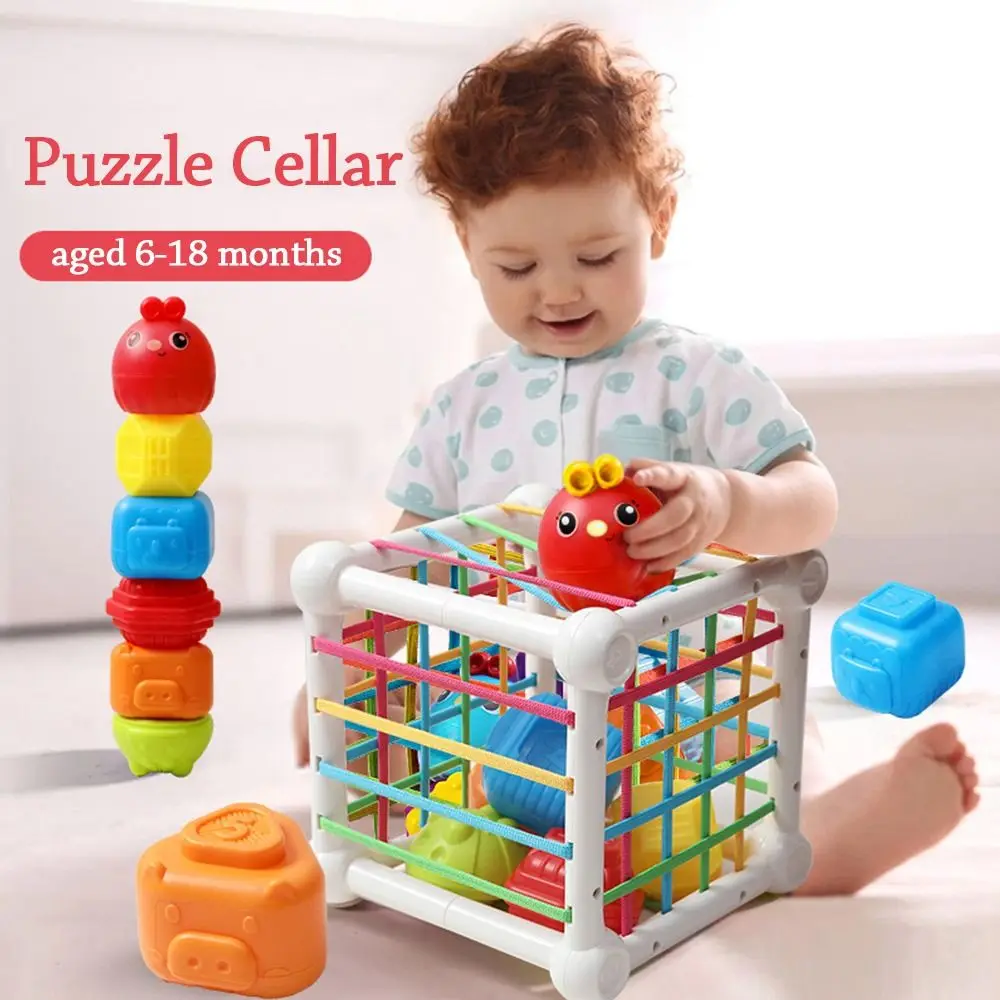 8-in-1 Educational Shapes Game Cube Multifunctional Shape Matching Cube Stacking Learning Toys Rainbow Colorful Blocks