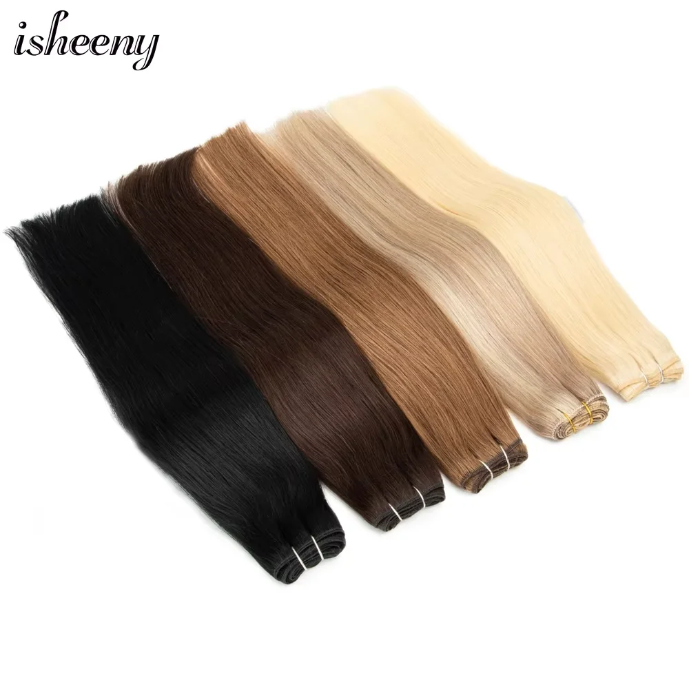 Isheeny Human Hair Weft Brazilian Remy Human Hair Bundles Sew In Hair Weaves Black Brown Blonde Straight Natural Hair