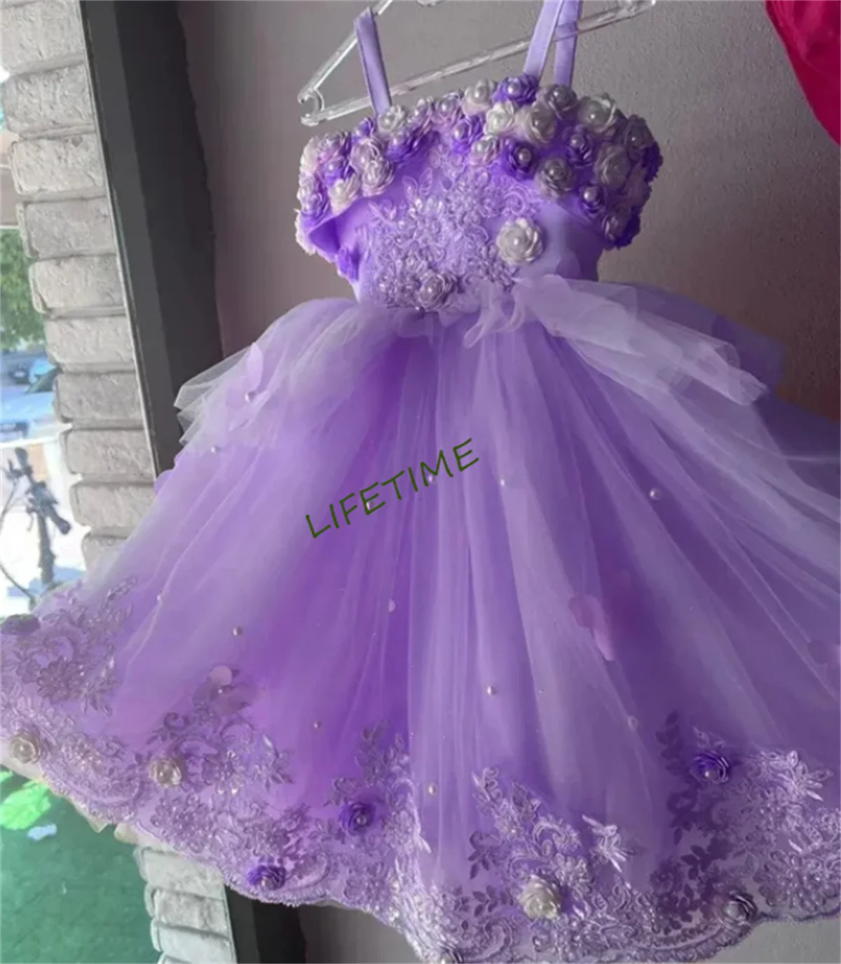 Robe à Fleurs avec Bretelles en Dentelle et Perles Personnalisées, Tenue de Spectacle, Papillons, ixde Première Communion pour Bébé Fille