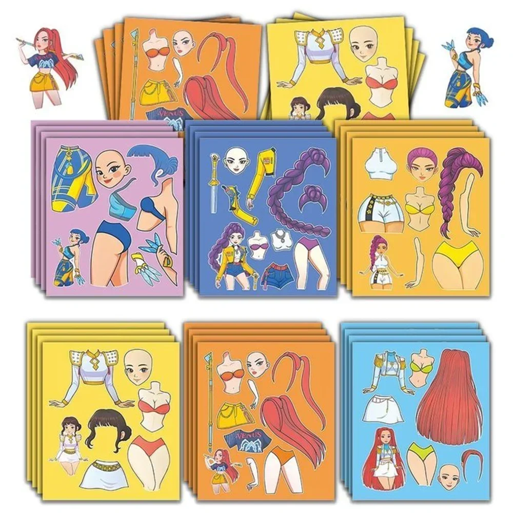 6 hojas divertidas Kpop Devil Girl pegatina de rompecabezas de dibujos animados DIY teléfono portátil equipaje monopatín pegatinas de grafiti diversión para regalo de chico