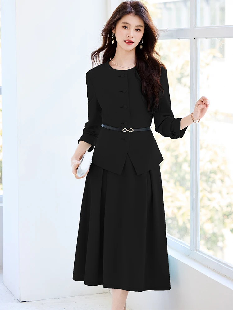 High Street Fashion Women Formal Blazer Skirt Suit Blue Apricot Black Female Business Work Wear Two Piece Set For Autumn Winter