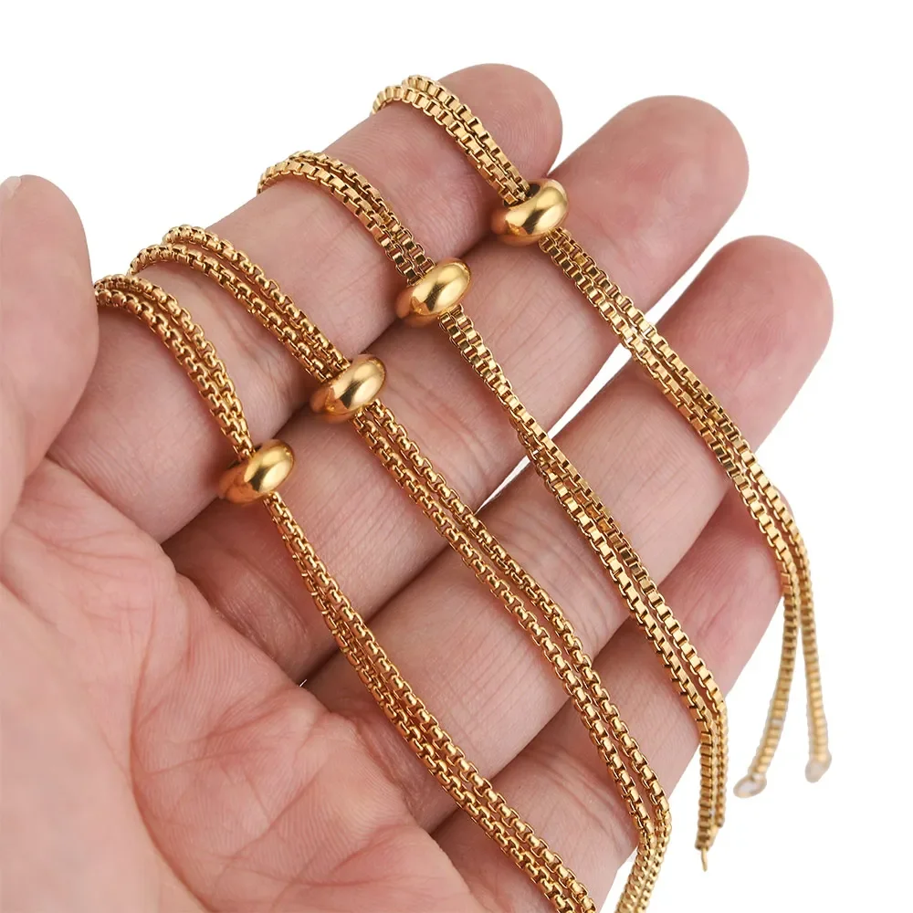 3pcs Stainless Steel Gold Slide Bracelets Coulissant Adjustable Chains Bracelet with Rubber Beads for Jewelry Making Accessories