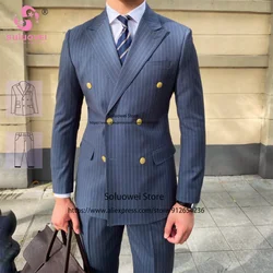 Klassische Business gestreifte Anzüge für Männer Slim Fit 2 Stück Hosen Set formelle Bräutigam Hochzeit Dinner Party Abschluss ball Zweireiher Smoking