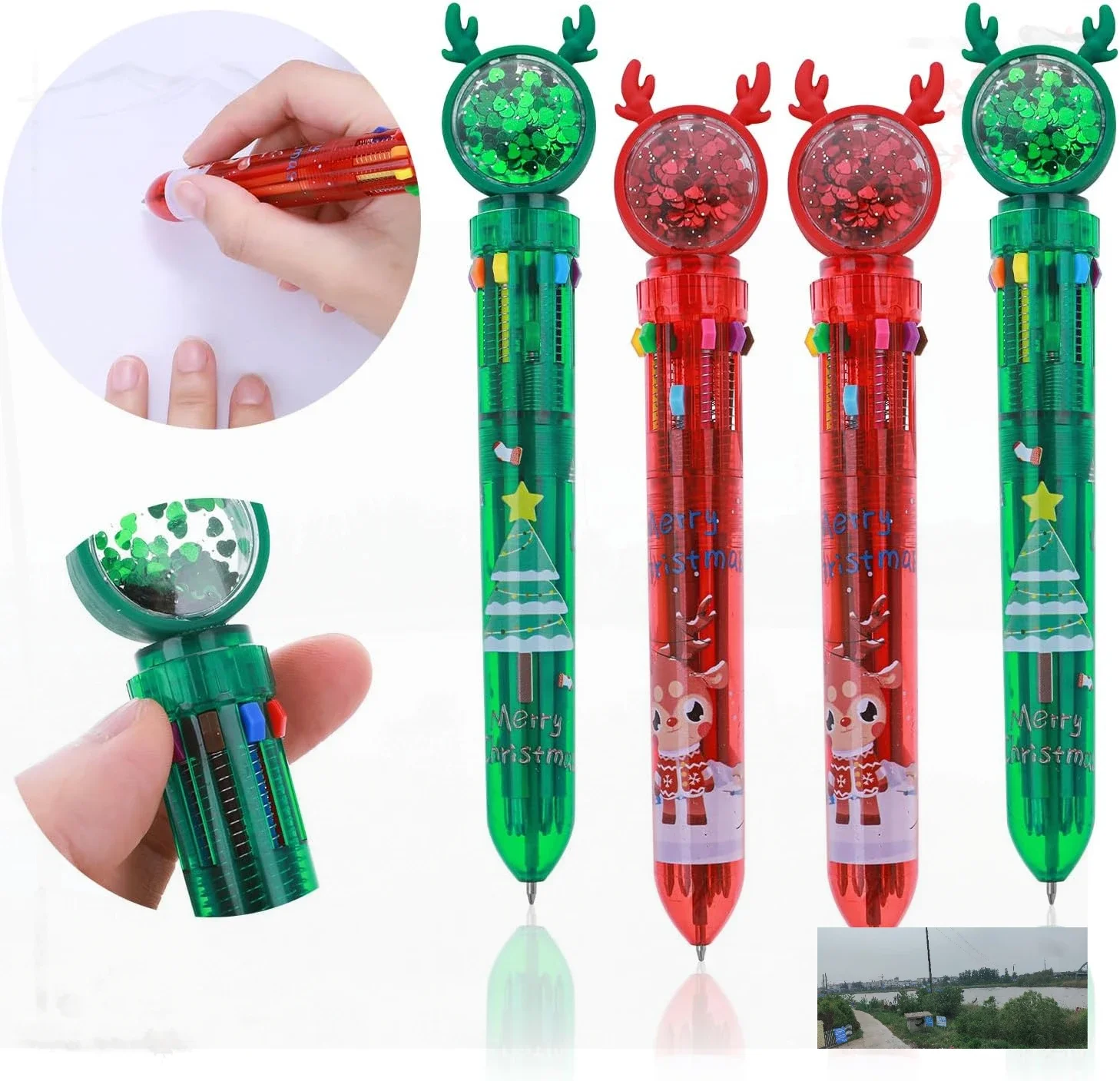 12 Pcs Wholesale Christmas 10 Colors Ballpoint Pens Gift for Students Kids