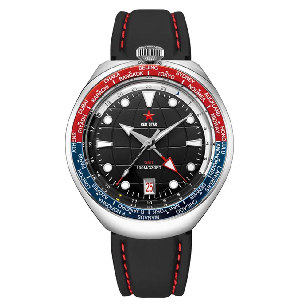 

SEAKOSS RED STAR BullHead 100m Diving Automatic Mechanical Watch Calendar Luminous Double Domed Mineral Glass NH34 Wristwatch