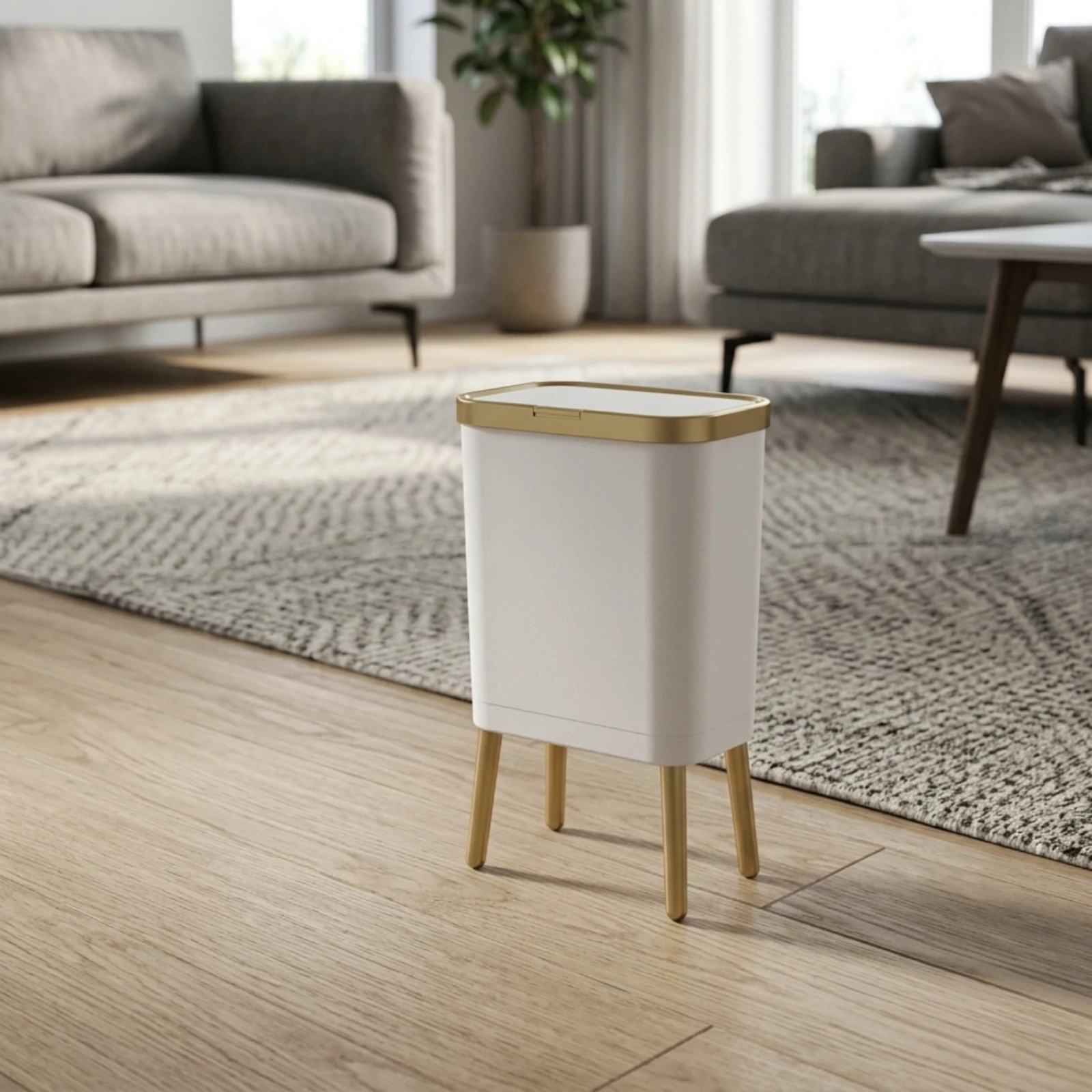 High-Foot Trash Can Raised Legs Trash Can with Lid Household Waste Long-Lasting Inner Liner for Kitchen, Living Room