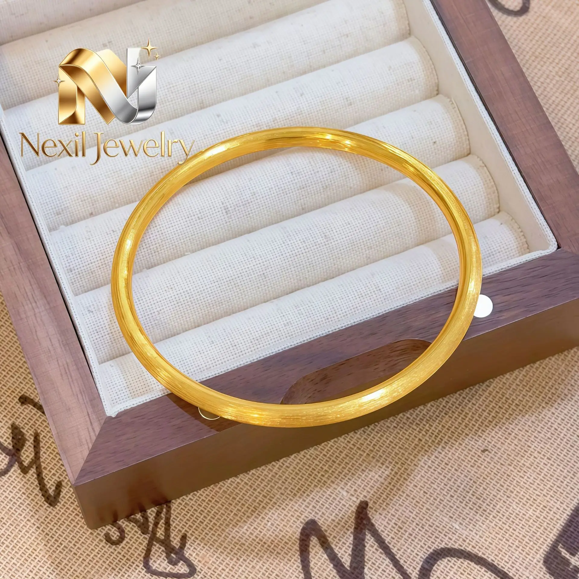 Nexil Jewelry  Luxury 24K 9999 Pure Gold real gold Brushed Ancient Bracelet