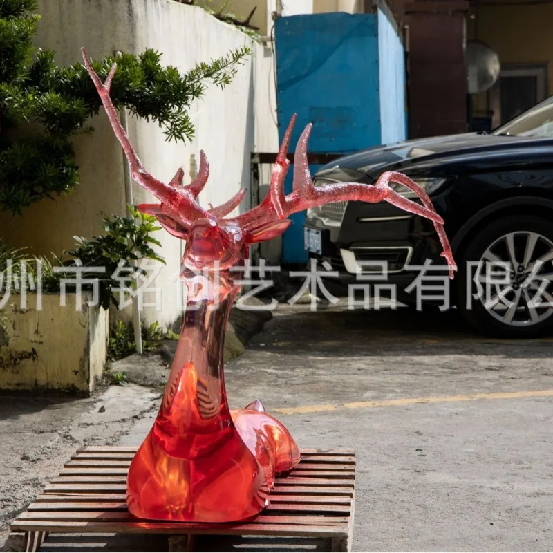 Transparent resin deer ornament Hotel clubhouse Lobby Floor-to-ceiling sculpture Garden square Elk ornament Red handmade