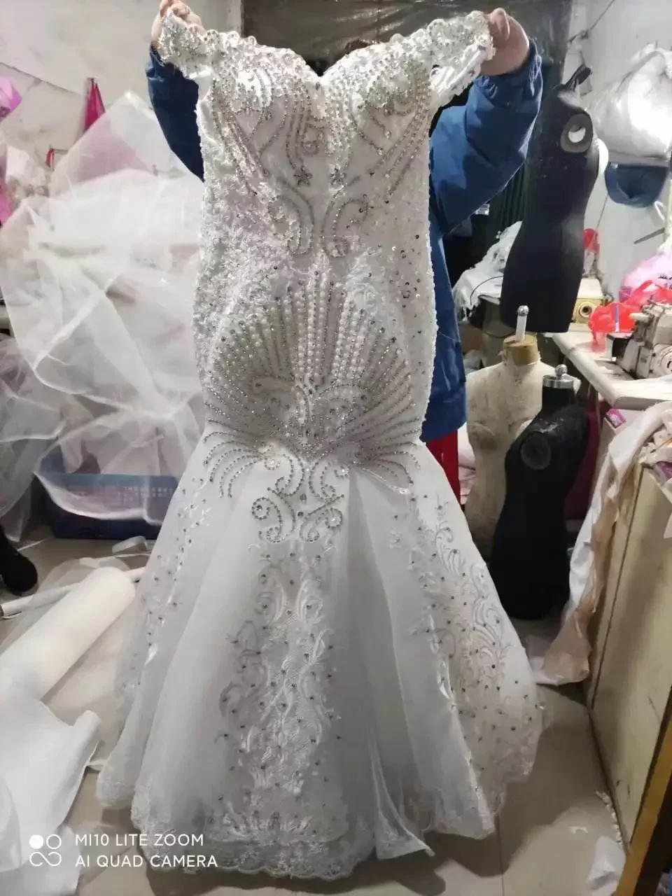 ชุดแต่งงานเจ้าสาวทรงเมอร์เมดแบบแอฟริกันไซส์ใหญ่สั่งตัดใหม่พร้อมภาพจริง งานฝีมือประณีตหรูหรา พร้อมหางที่ถอดออกได้