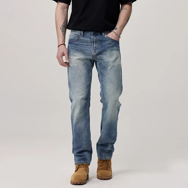 

High-End Trendy Vintage Distressed European Style Men'S Straight Trendy Versatile Wear-Resistant Jeans