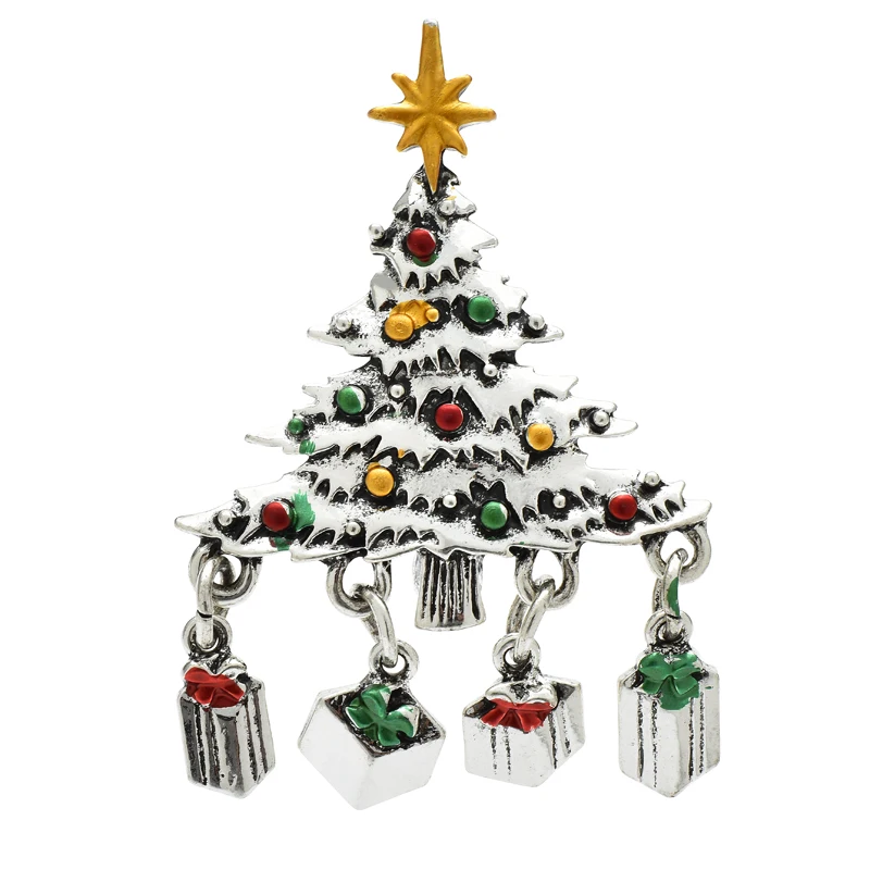 Wuli&baby Vintage Christmas Tree Brooches For Women Men 2-color Gifts Box Tree New Year Brooch Pins Gifts
