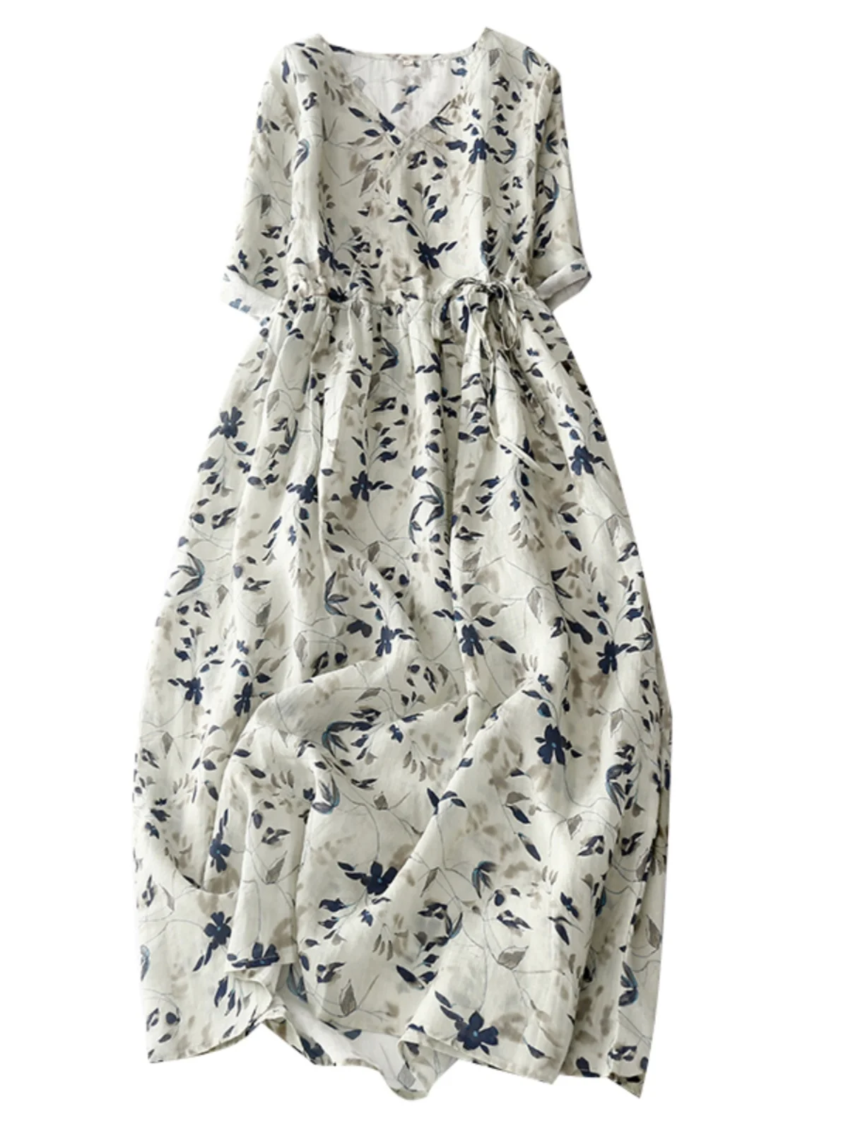 Nuevo Vestido de Cáñamo Estilo Chino hasta la Rodilla, Falda Floral de Aodón y Lino a la Moda para Mujer, Deado para Vera...