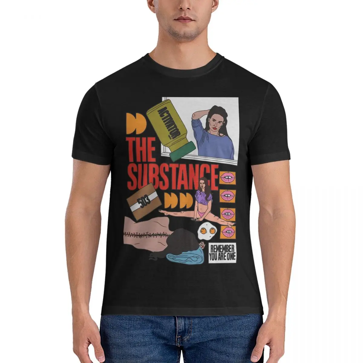 The Substance Film T Shirt Men Cotton Tops Novelty Horror Movie Crewneck Short Sleeve