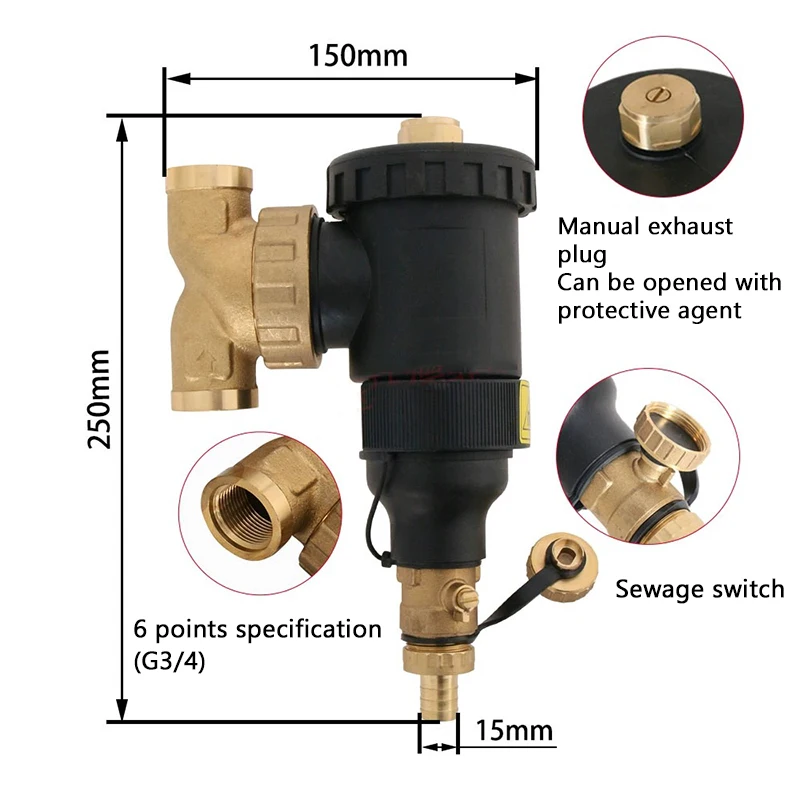 Imagem -04 - Caldeira de Filtro Magnético de Parede Filtro de Descalcificação Separador de Válvulas Aquecimento de Piso Removedor de Sujeira Aquecimento