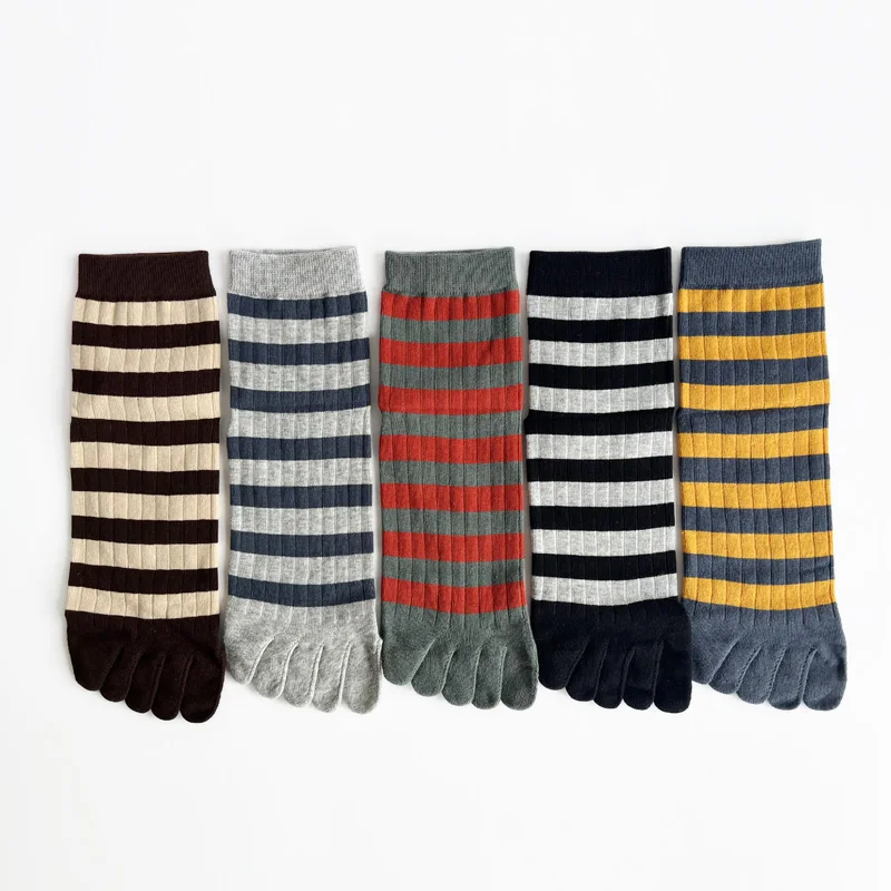 1/5 Pairs Man Short Five Finger Socks Business Cotton Striped Elastic Breathable Party Dress Gentleman Toe Happy Socks 4 Seasons