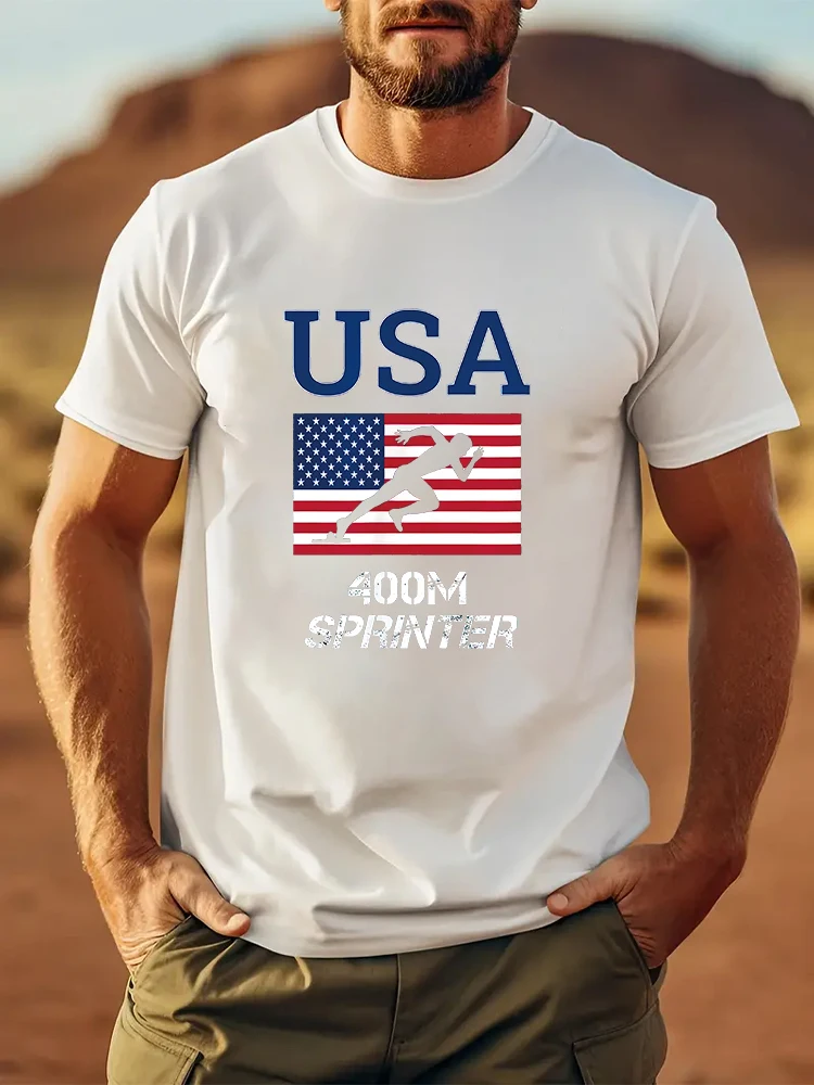 Usa Team Sport Runner American Track And Field Sprinter 400M T-Shirt Men's T-shirt  Man Tops New Men T shirt  Print Tee Tops Fas