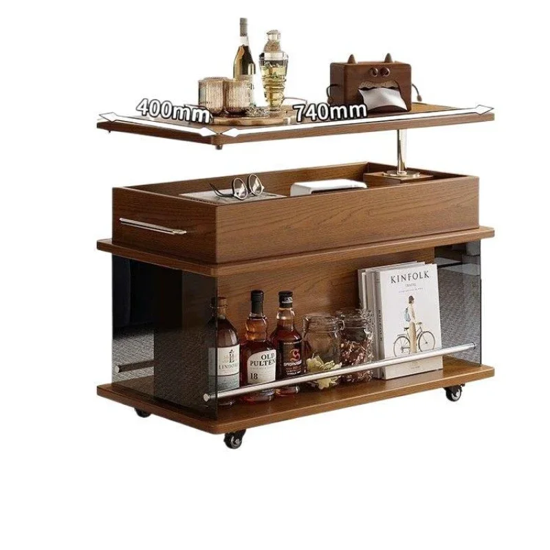 Movable solid wood coffee table Home living room Balcony Creative side cabinet Lifting multi-functional small apartment sofa