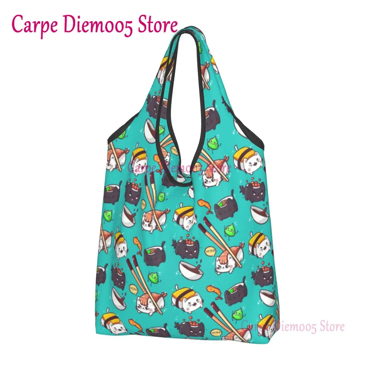 

Funny Sushi Cats Groceries Shopping Bag Kawaii Shopper Tote Shoulder Bag Big Capacity Portable Handbag