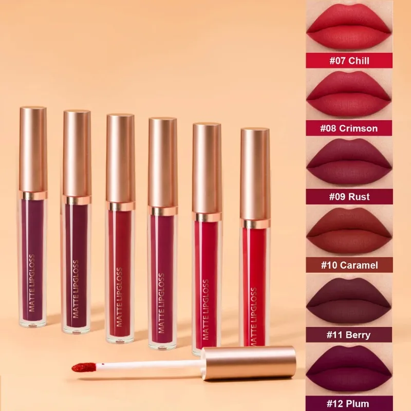 Set da 6 colori Rossetto liquido velluto Lucidalabbra opaco Lunga durata Impermeabile Non colorato con bocca a tazza Lucidalabbra nudo rosso Trucco