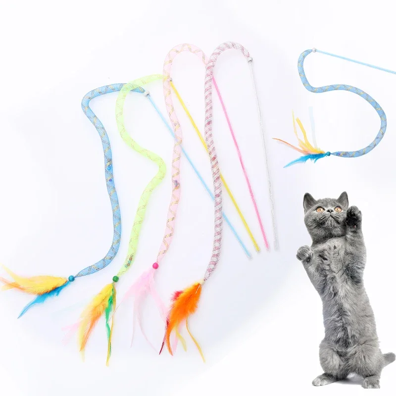 

Cat Toys Colorful Hoses with Feathers Cat Teaser Sticks Cat Toys Interactive Play Pet Supplies