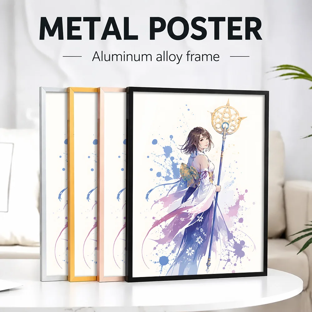 Yuna From Final Fantasy X Metal Poster With Aluminum Alloy Frame Personalized Photo Mythic Character Style Wall Art For Library