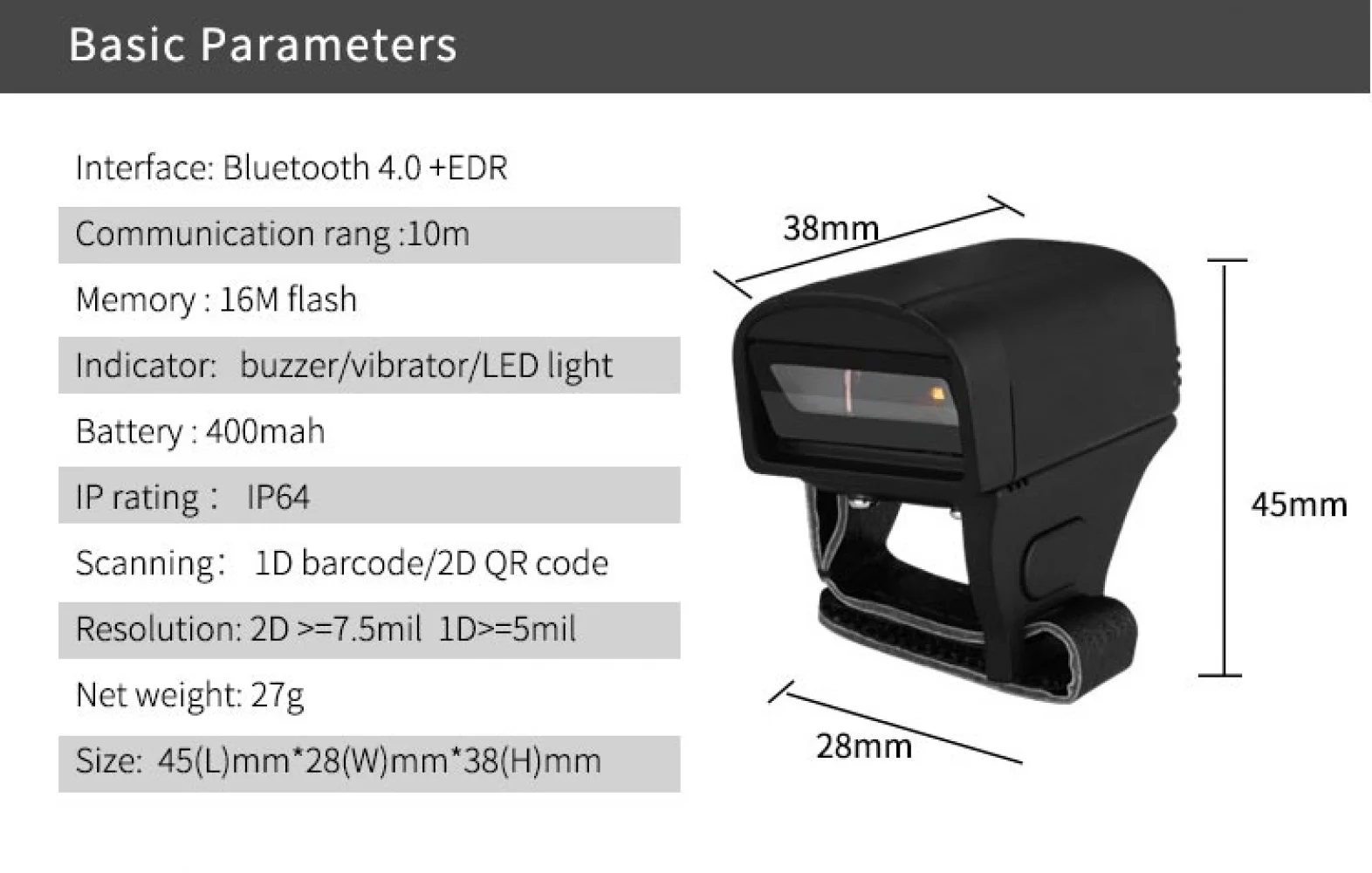 Супер мини-пальцевый носимый сканер штрих-кода портативный 1D 2D Qr сканер штрих-кода Bt Usb беспроводной сканер штрих-кода