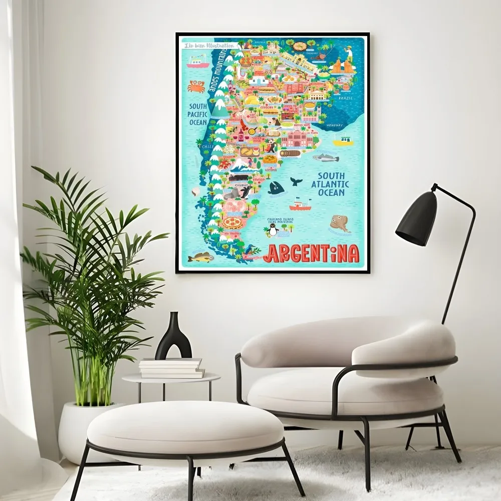 Argentina Map Design Poster Wall Art Painting Study Nordic Home Decor