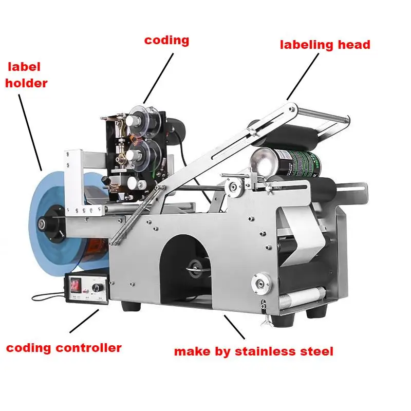 Semi-automatic Desktop Round Bottle Sticker Labeling Machine With Expiry Date Batch Number Coding Printer