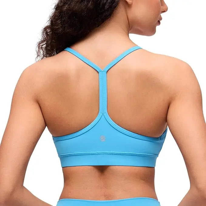 

CRZ YOGA Y Back Sports Bras Solid Female for Women Padded Racerback Low Impact Spaghetti Thin Strap Workout Yoga Top