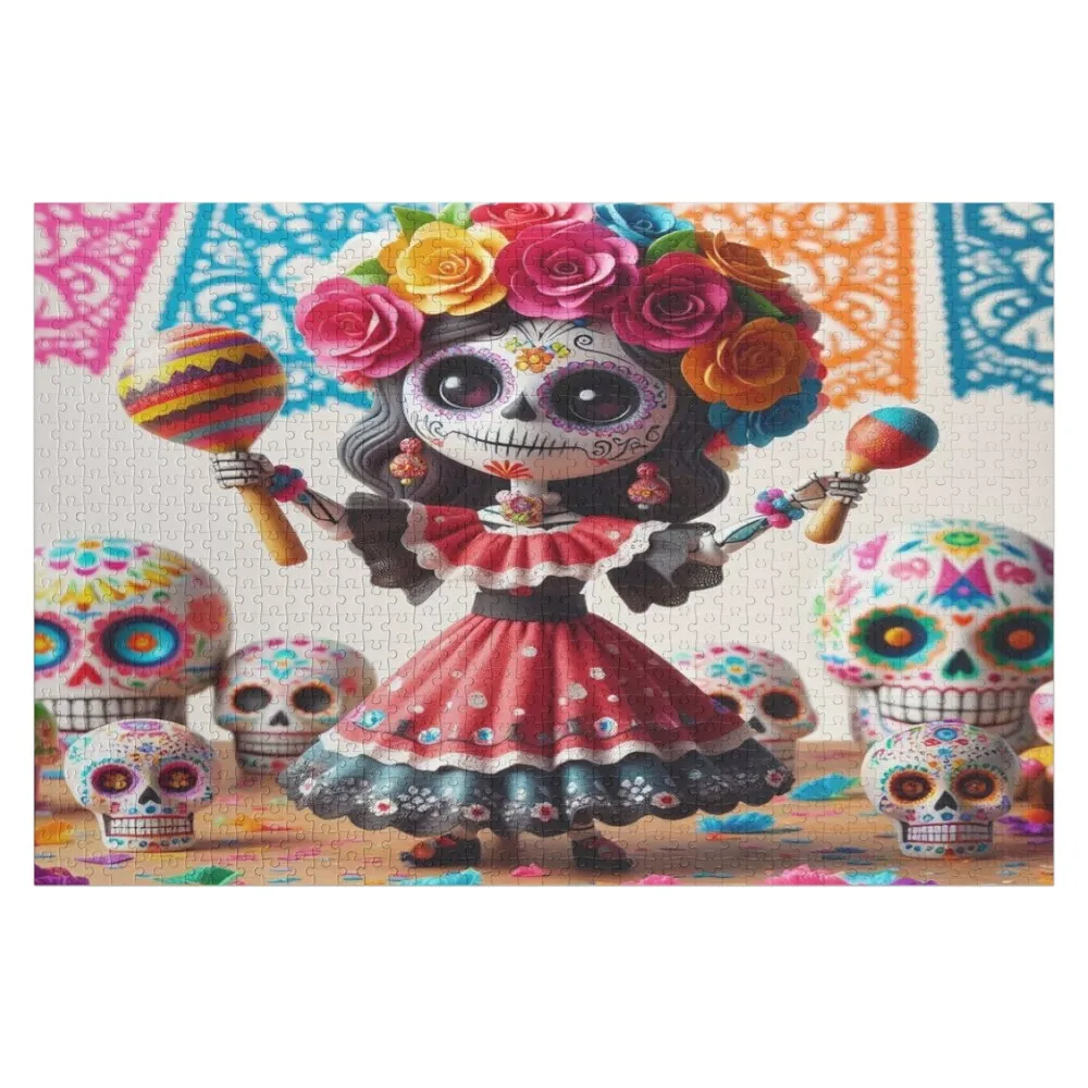 

colorful catrina Jigsaw Puzzle Wood Photo Personalized Custom With Photo Diorama Accessories Personalized Photo Gift Puzzle