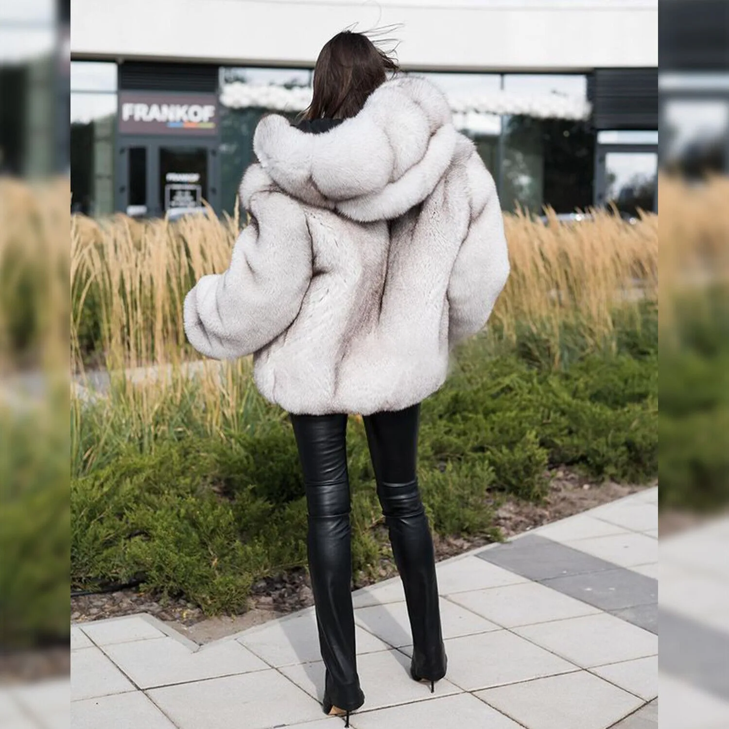 Womens Natural White Real Fox Fur Coat Hooded Bomber Jacket Warm Short Outwear trend odzieży damskiej 2024 Nowość w płaszczach Kurtki