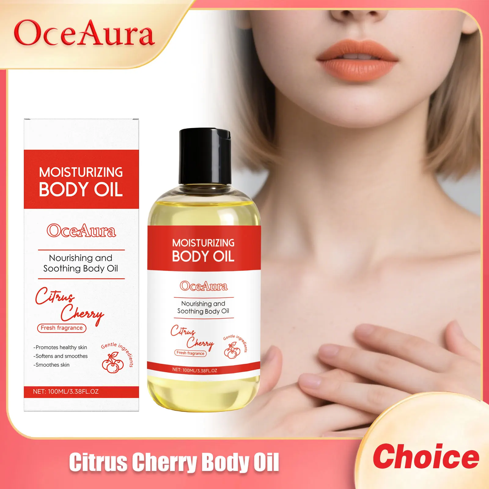 

OCEAURA Citrus Cherry Body Oil Firm Skin Deep Hydration Improve Roughness Lasting Fragrance Flavor Massage Body Moisturizing Oil