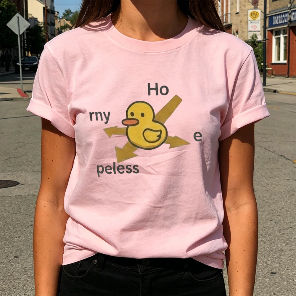 Cartoon Rubber Duck Graphic T Shirt Sarcastic Word Game Meme Tee Cute Pink Casual Y2K Streetwear Summer Humor Gift Tops