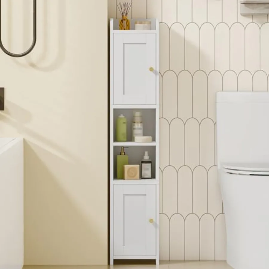 

Slim Bathroom Storage Cabinet, Narrow Cabinet with 2 Doors, Small Bathroom Organizers and Storage, Laundry Room Organization fo