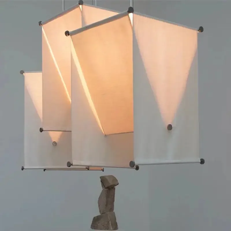 Wabi Sabi Geometrischer Stoff-Kronleuchter Japanische Retro-Restaurantlampe Homestay Zen Teeraum Hotel Wohnzimmer Esstischlampe