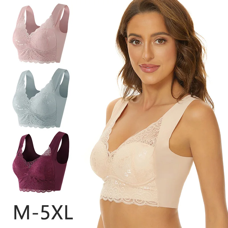 

Bras Set for Women, Comfortable Lace Moisture-Wicking Anti-Slip Straps Bralette, No Steel Ring Support Everyday Underwear