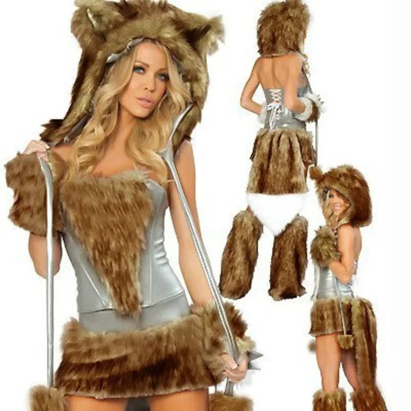 

Halloween Leopard Cosplay Party Costume Print With Big Tail Wolf Game Server Cat Girl Role-playing Eur America Uniform Set New