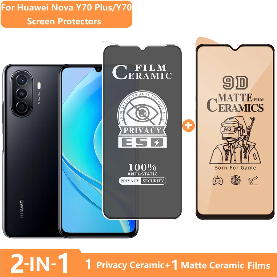 Защитная пленка против разрушения экрана для Huawei Nova Y70 Plus, закаленное стекло для Nova Y70, мягкая керамическая пленка для конфиденциальности или матовая пленка