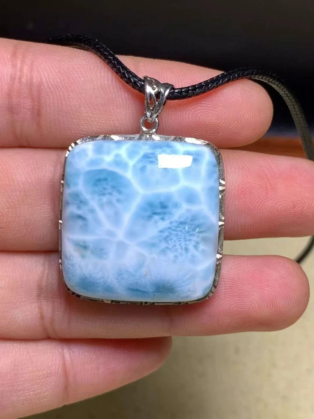 Natural Blue Larimar Heart Pendant Women Men 24.5*25.2mm Water Pattern Crystal Love Necklace From Dominia AAAAAAA