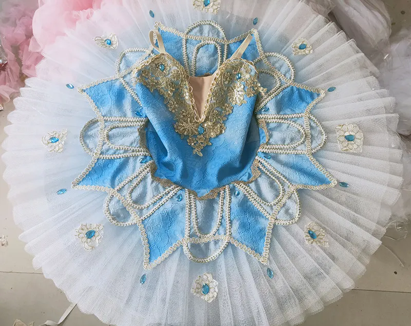 Vestido de Ballet Profesional para Adultos y Niños, Azul, Variaciones de Pachita, Bella Durmiente, Falda Tutú para Actuación Profesional de Ballet