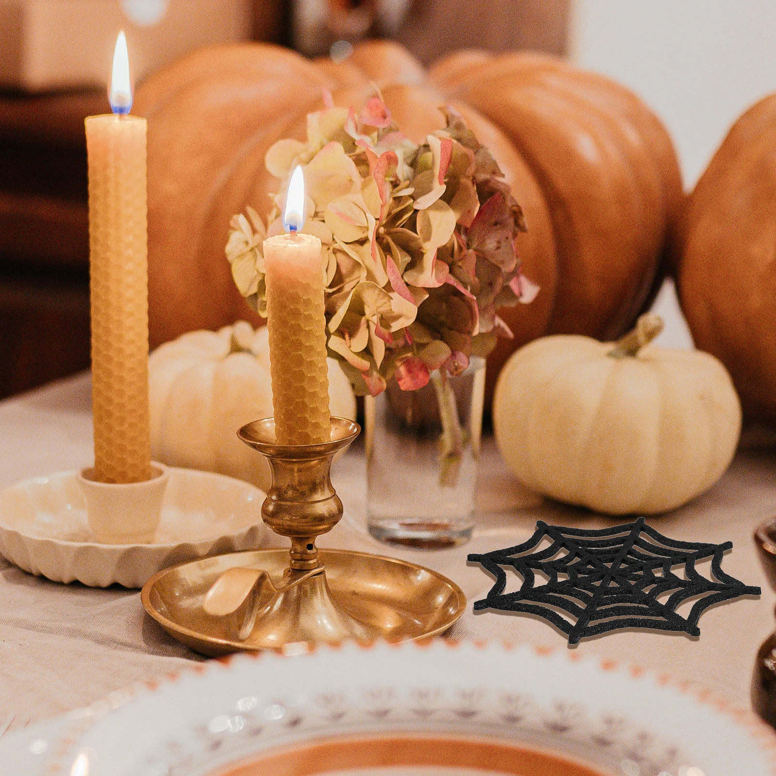 

6pc Spider Web Coasters Halloween Cup Mats Felt Insulated Heat-Resistant Table Decors For Home Office Party Web Design Drink