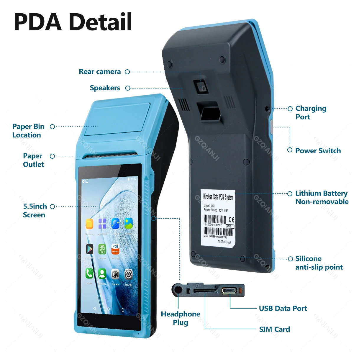 Handheld Android 8.1 PDA POS Business Multifunctional Portable 58mm Mobile Receipt Bill Thermal Printer Machines All in One