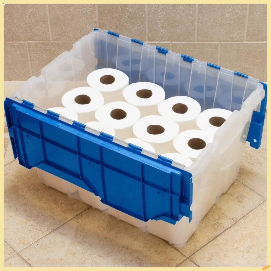 กล่องเก็บของขนาด 12 แกลลอน แบบซ้อนได้ ผลิตจากพลาสติก มีฝาปิด ใส เหมาะสำหรับเก็บของในโรงรถ ตู้เสื้อผ้า