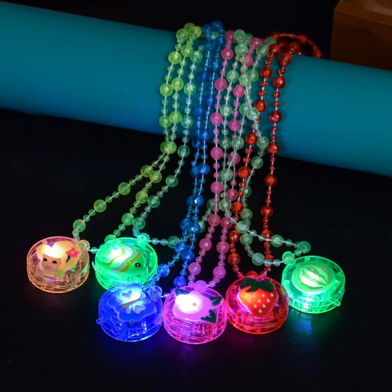 Luminous Children's Colorful Necklace LED Flashing Acrylic Beads Toy Girl Birthday Party Props Pendant Necklace Gift